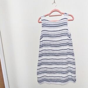 BeachLunchLounge Blue and White Striped Linen Blend Shift Dress Size Medium